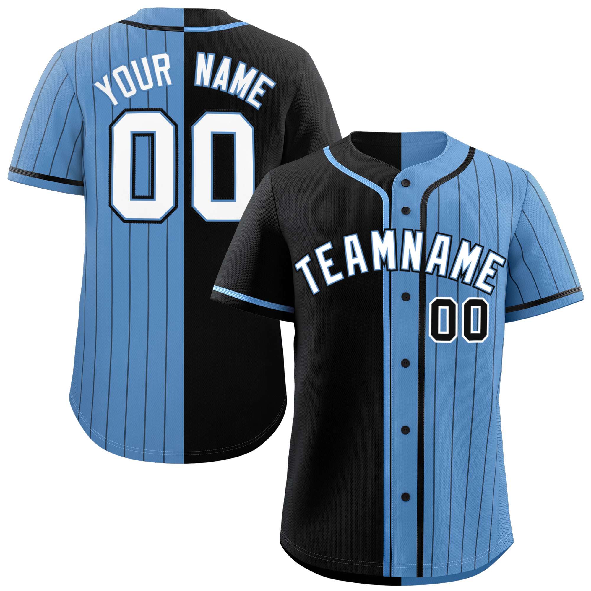 Custom Black Light Blue Stripe-Solid Combo Fashion Authentic Baseball Jersey