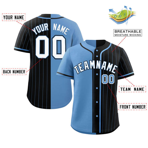 Custom Light Blue Black Stripe-Solid Combo Fashion Authentic Baseball Jersey