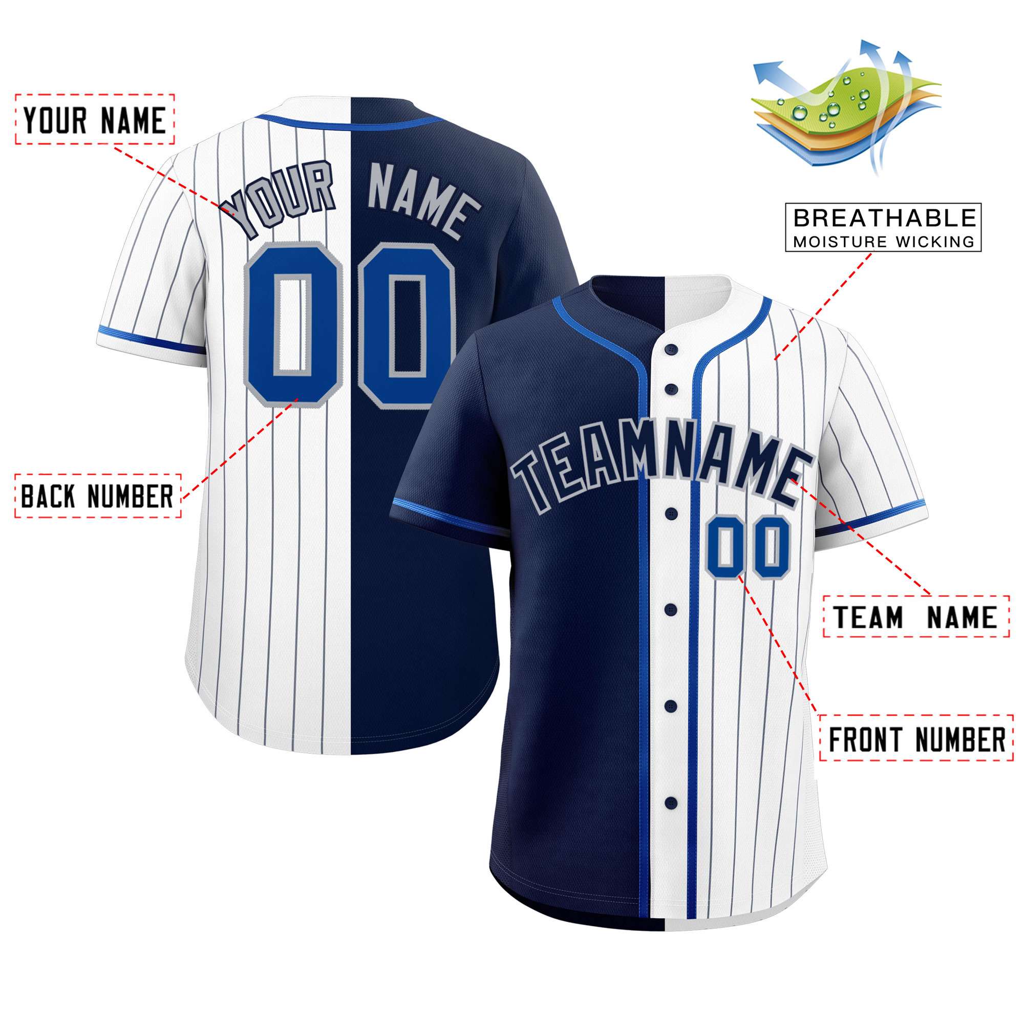 Custom Navy White Stripe-Solid Combo Fashion Authentic Baseball Jersey