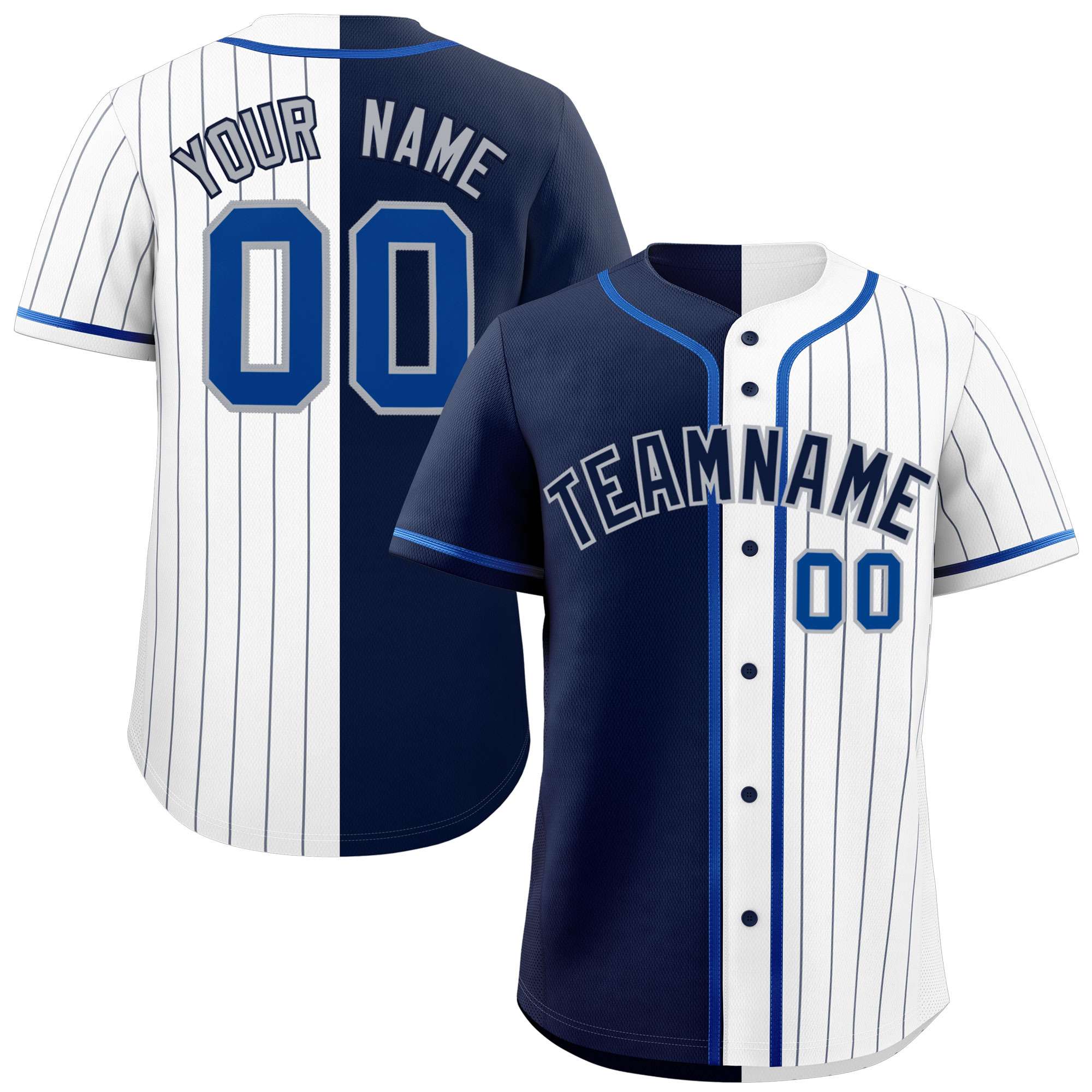 Custom Navy White Stripe-Solid Combo Fashion Authentic Baseball Jersey