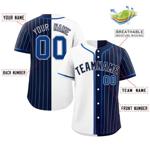 Custom White Navy Stripe-Solid Combo Fashion Authentic Baseball Jersey