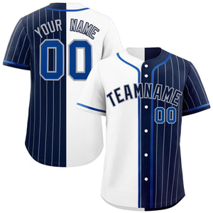 Custom White Navy Stripe-Solid Combo Fashion Authentic Baseball Jersey