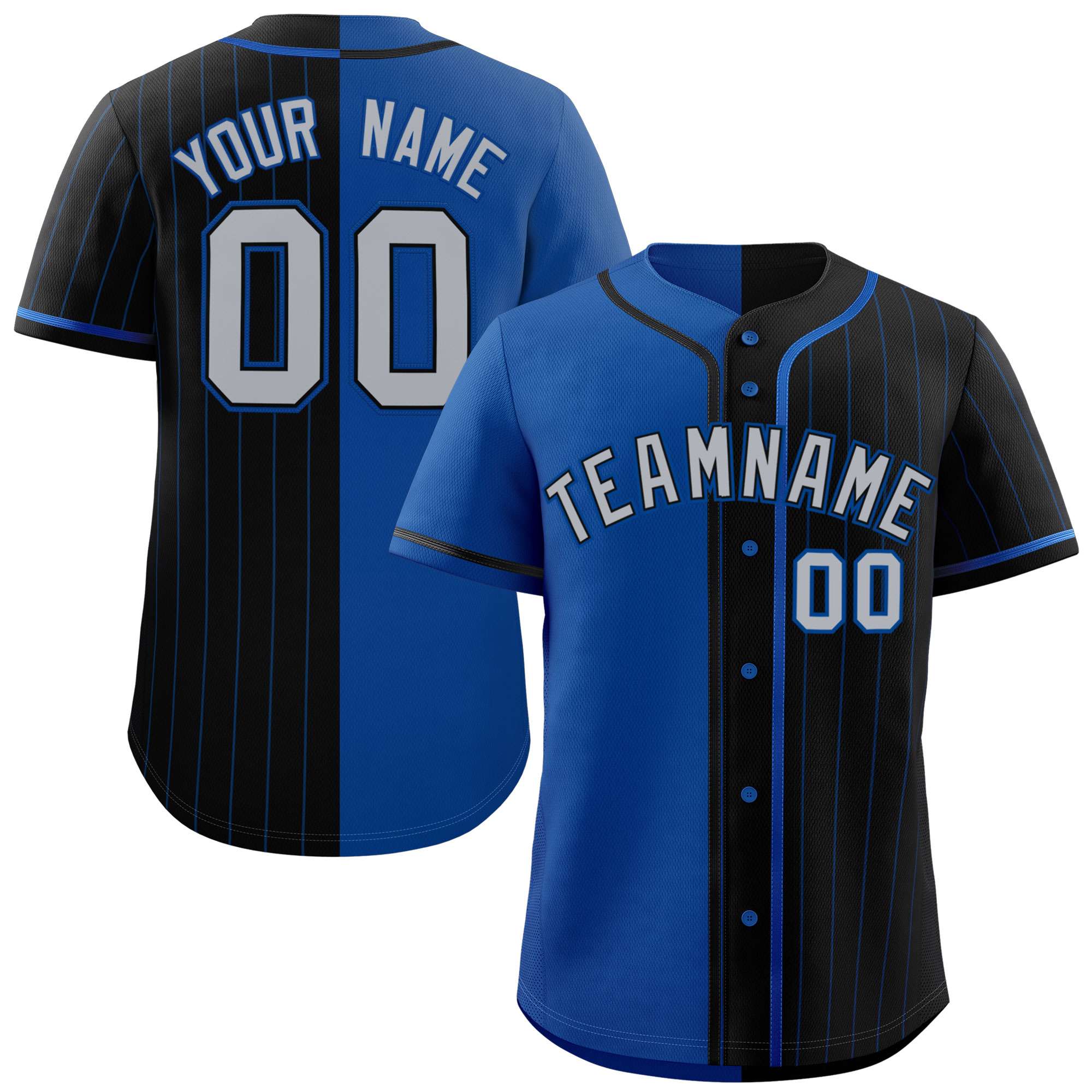 Custom Royal Black Stripe-Solid Combo Fashion Authentic Baseball Jersey