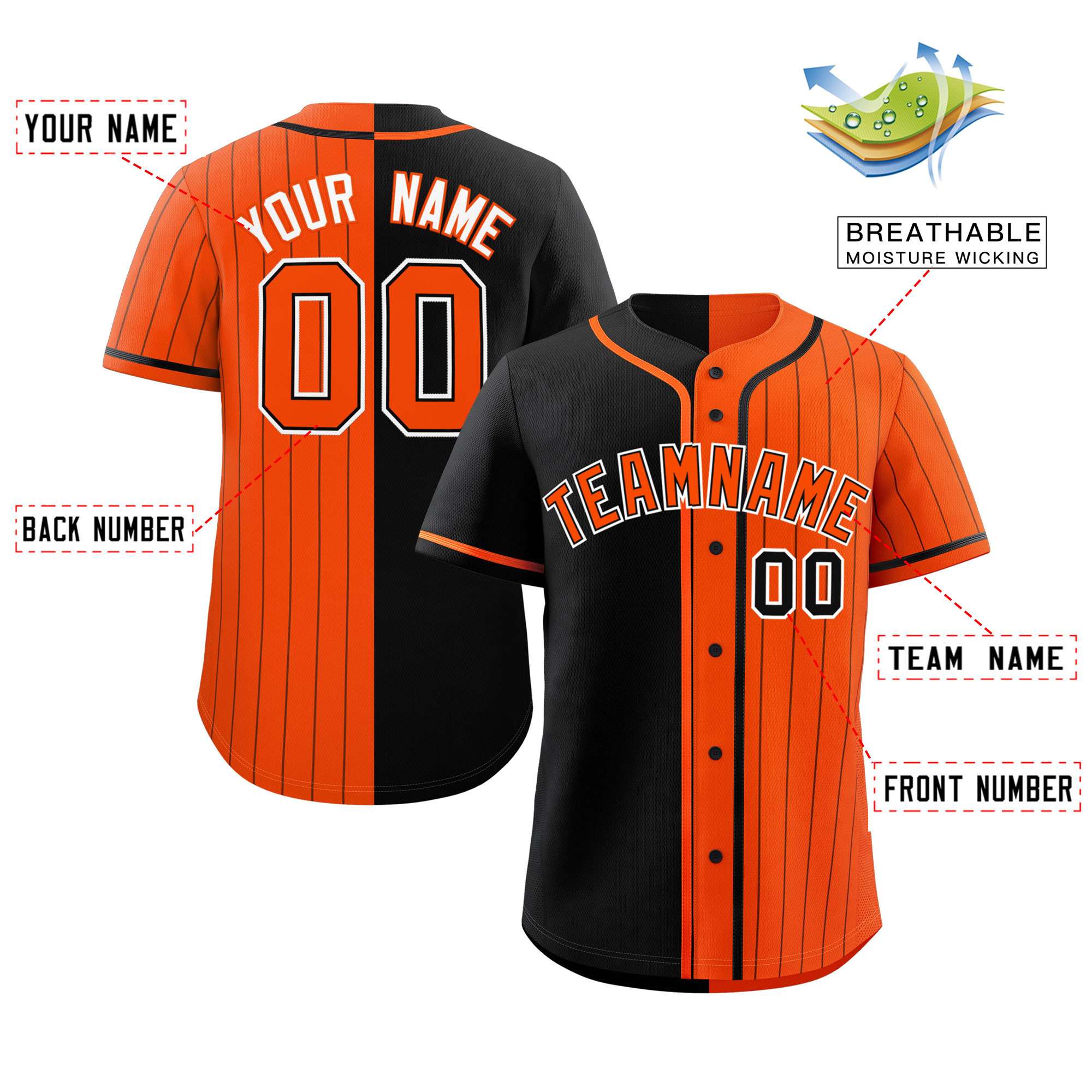 Custom Black Orange Stripe-Solid Combo Fashion Authentic Baseball Jersey