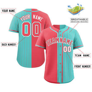 Custom Light Red Aqua Stripe-Solid Combo Fashion Authentic Baseball Jersey