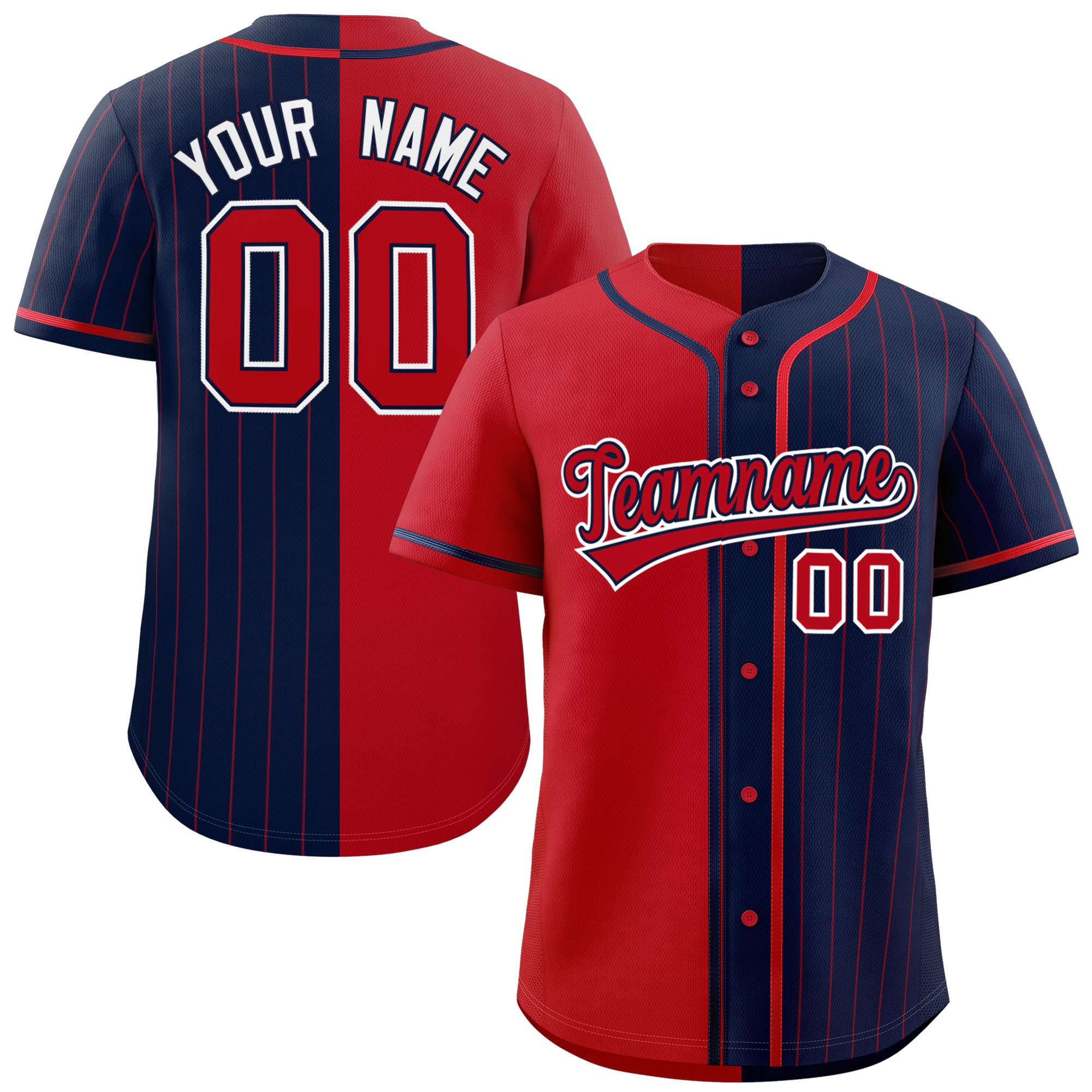 Custom Red Navy Stripe-Solid Combo Fashion Authentic Baseball Jersey