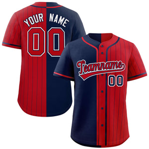 Custom Navy Red Stripe-Solid Combo Fashion Authentic Baseball Jersey