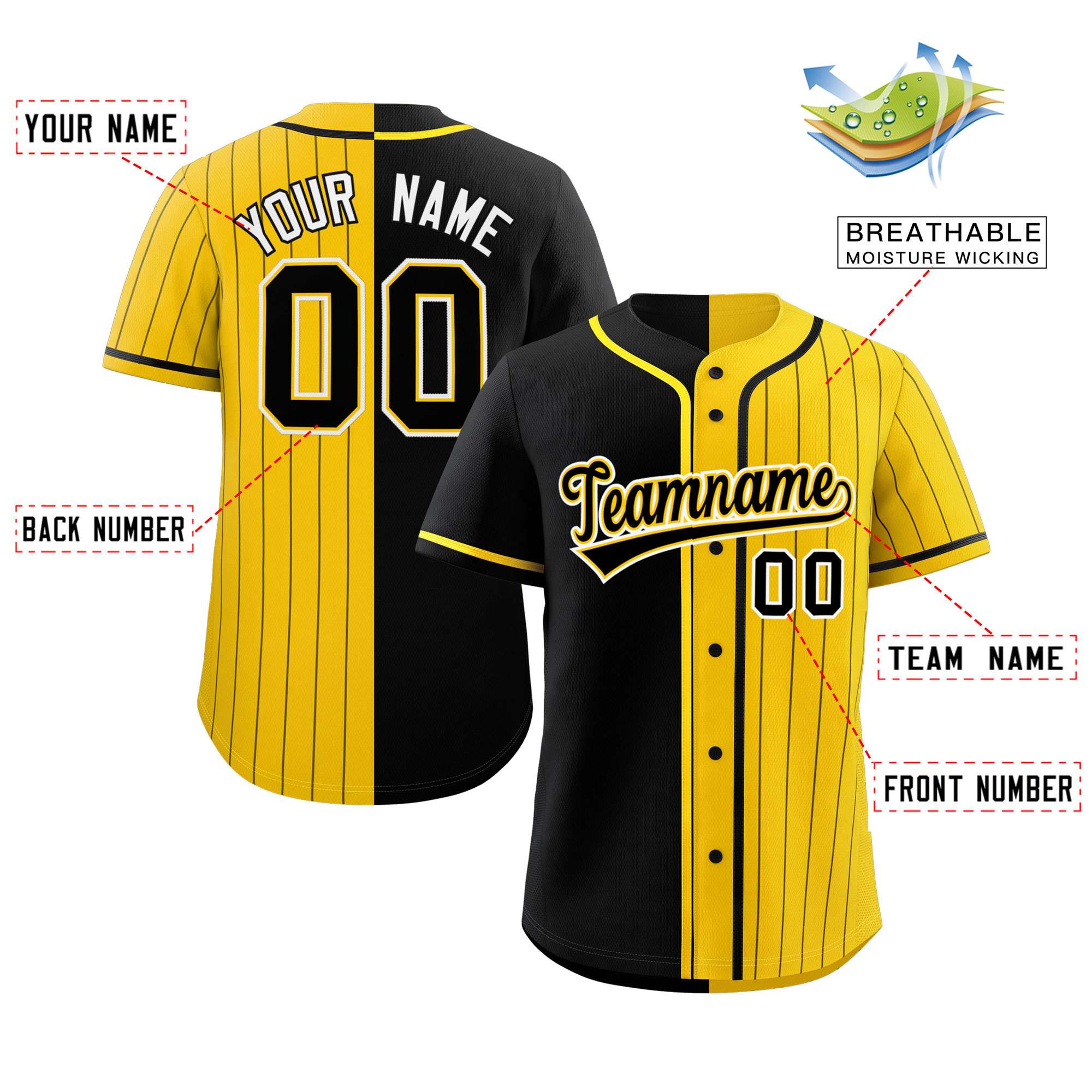 Custom Black Gold Stripe-Solid Combo Fashion Authentic Baseball Jersey