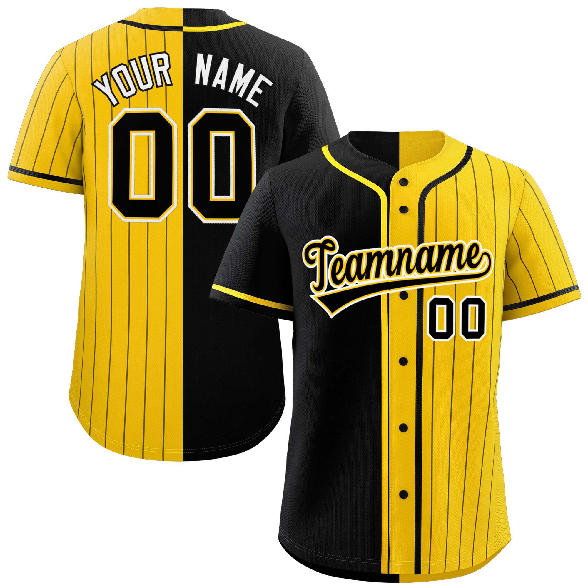 Custom Black Gold Stripe-Solid Combo Fashion Authentic Baseball Jersey