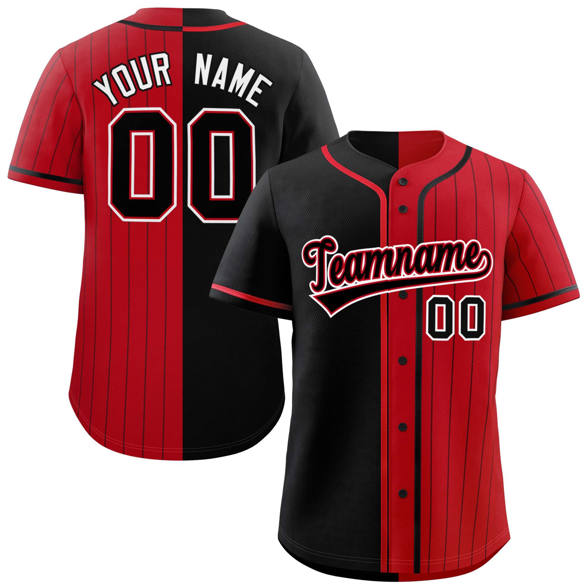 Custom Black Red Stripe-Solid Combo Fashion Authentic Baseball Jersey