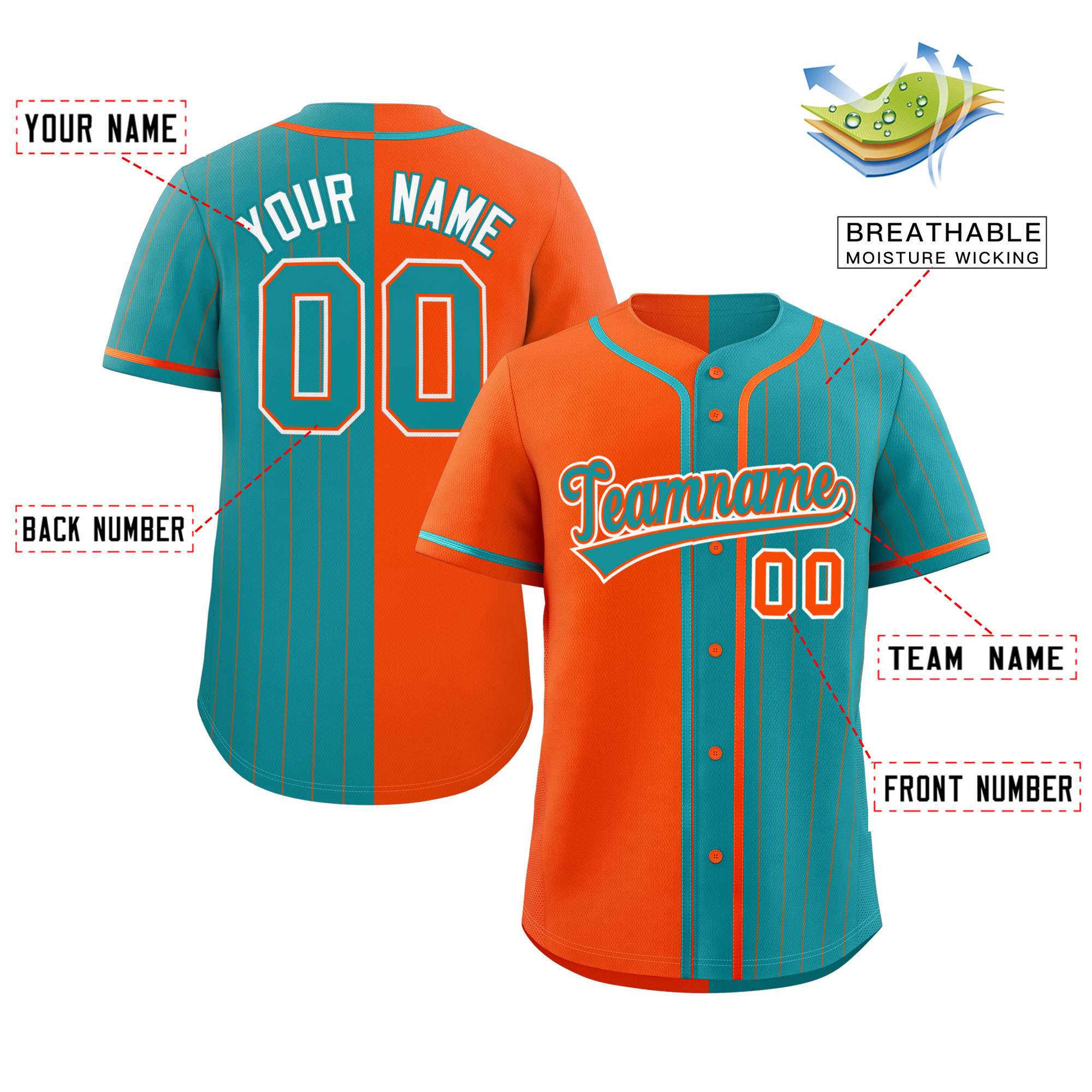 Custom Orange Aqua Stripe-Solid Combo Fashion Authentic Baseball Jersey