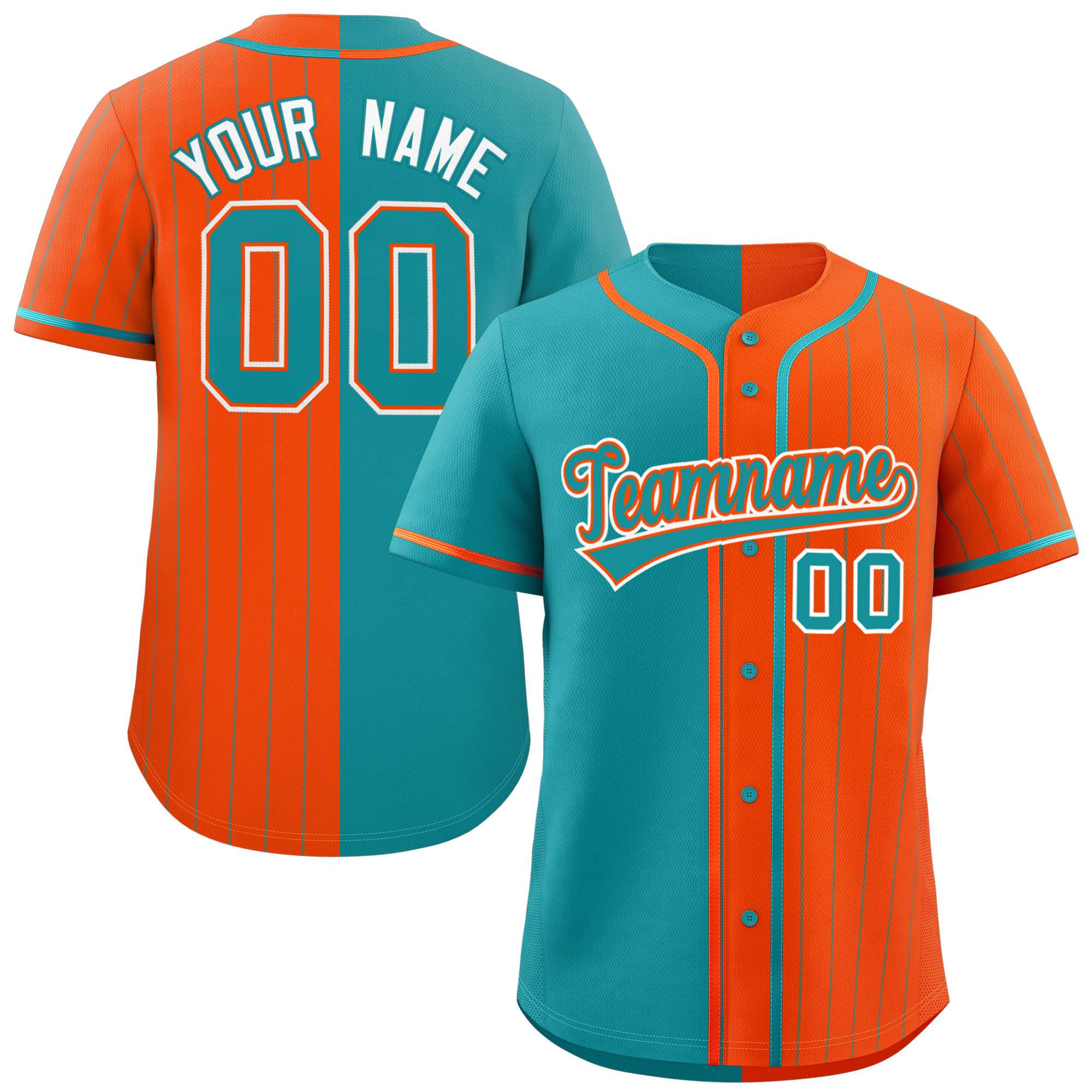 Custom Aqua Orange Stripe-Solid Combo Fashion Authentic Baseball Jersey