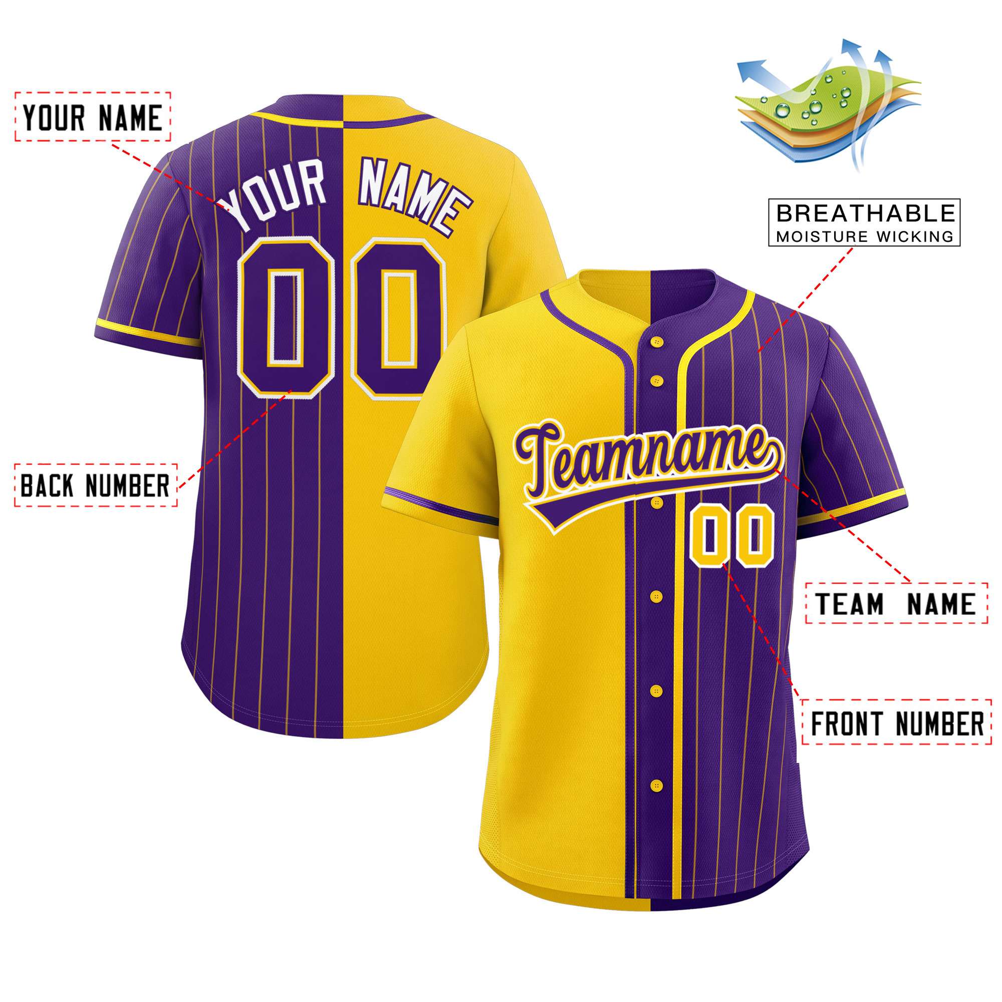 Custom Gold Purple Stripe-Solid Combo Fashion Authentic Baseball Jersey