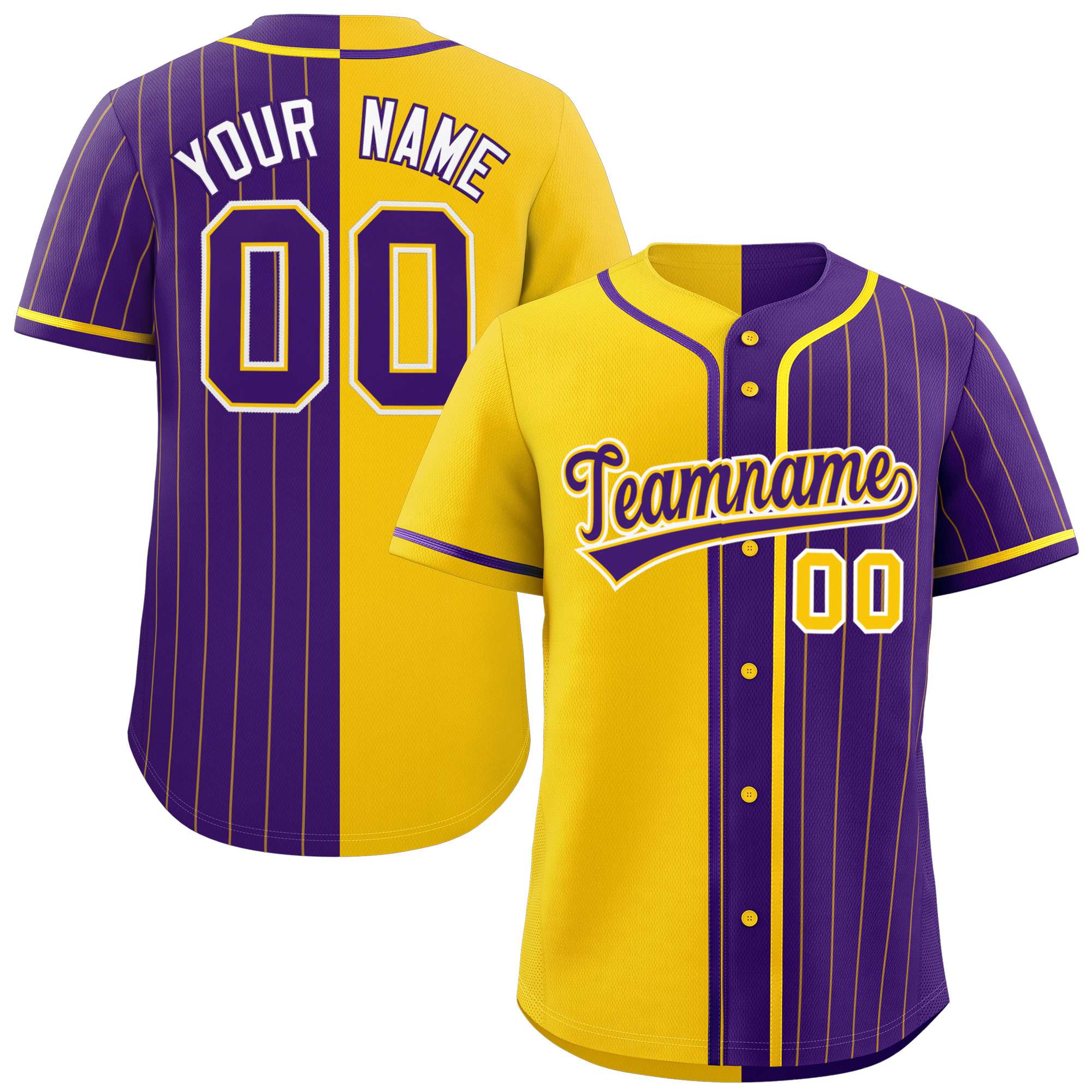 Custom Gold Purple Stripe-Solid Combo Fashion Authentic Baseball Jersey