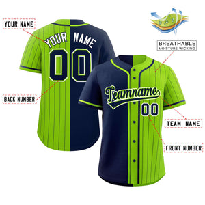 Custom Navy Neon Green Stripe-Solid Combo Fashion Authentic Baseball Jersey