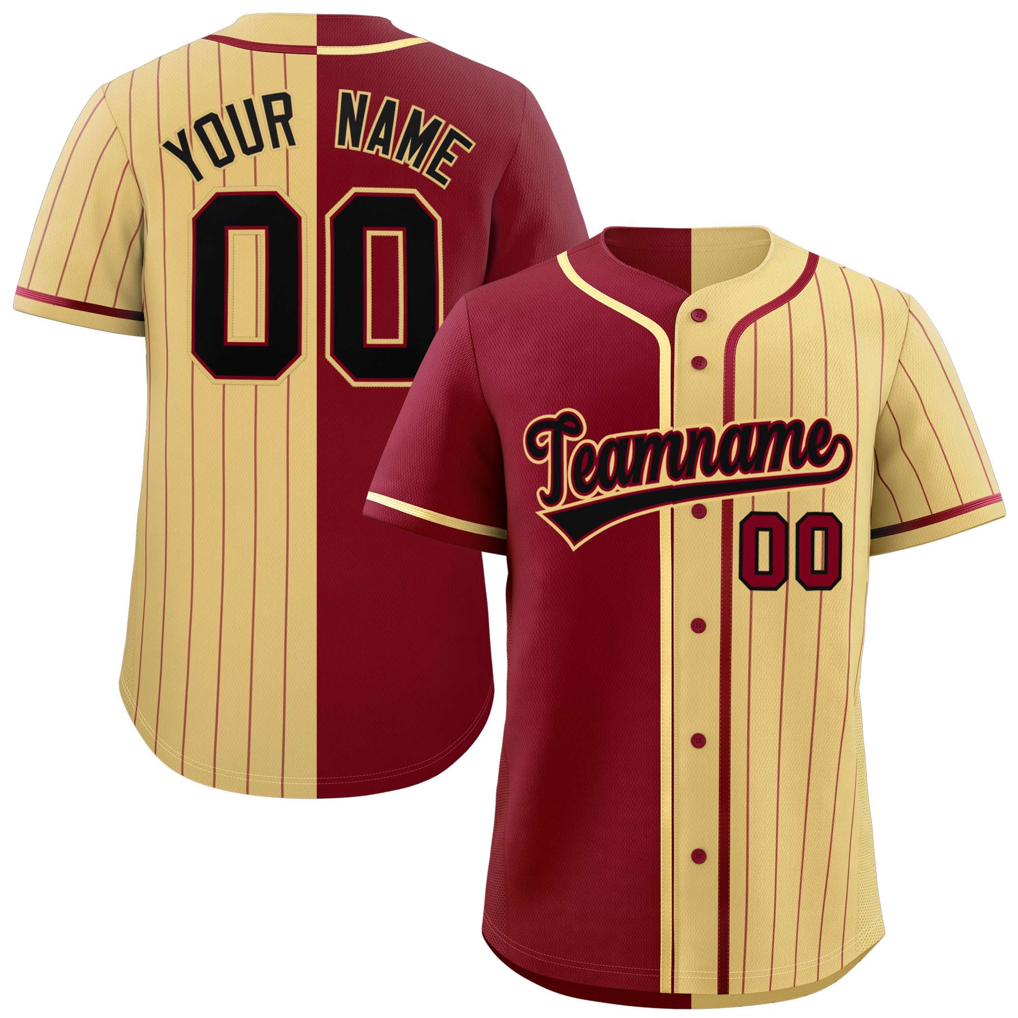 Custom Crimson Khaki Stripe-Solid Combo Fashion Authentic Baseball Jersey