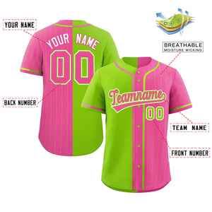 Custom Neon Green Pink Stripe-Solid Combo Fashion Authentic Baseball Jersey