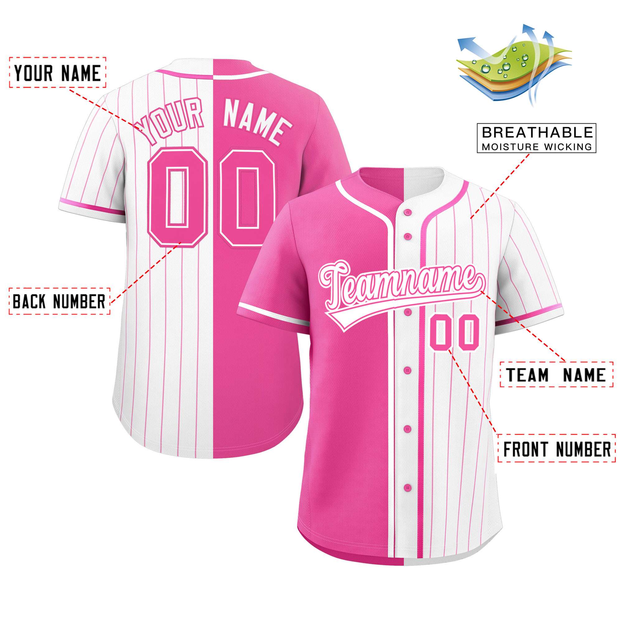 Custom Pink White Stripe-Solid Combo Fashion Authentic Baseball Jersey