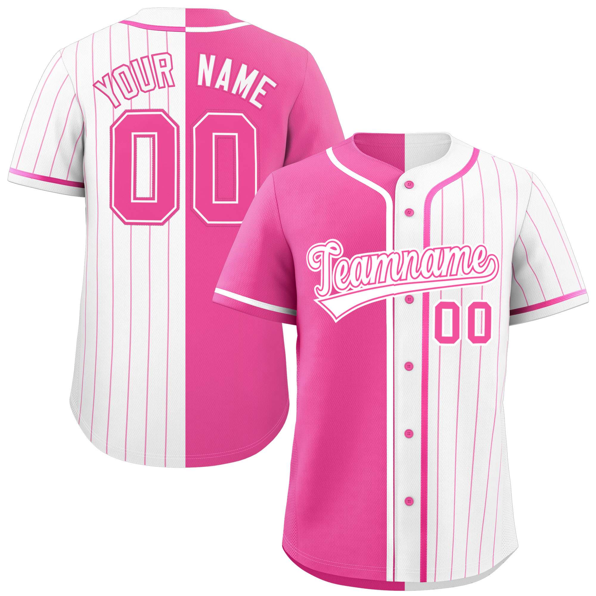 Custom Pink White Stripe-Solid Combo Fashion Authentic Baseball Jersey