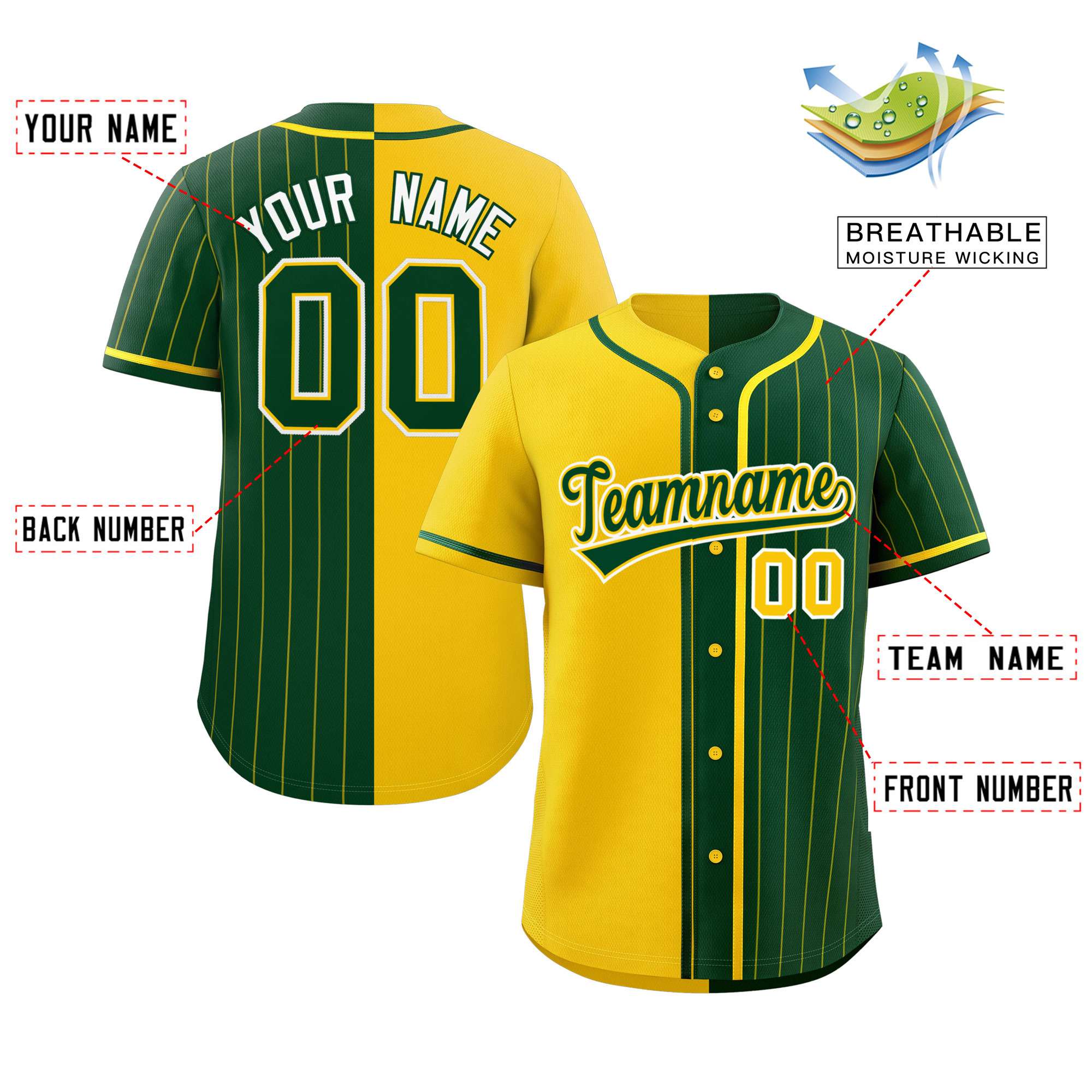 Custom Gold Green Stripe-Solid Combo Fashion Authentic Baseball Jersey