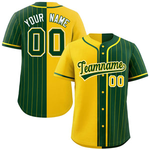Custom Gold Green Stripe-Solid Combo Fashion Authentic Baseball Jersey