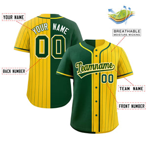 Custom Green Gold Stripe-Solid Combo Fashion Authentic Baseball Jersey