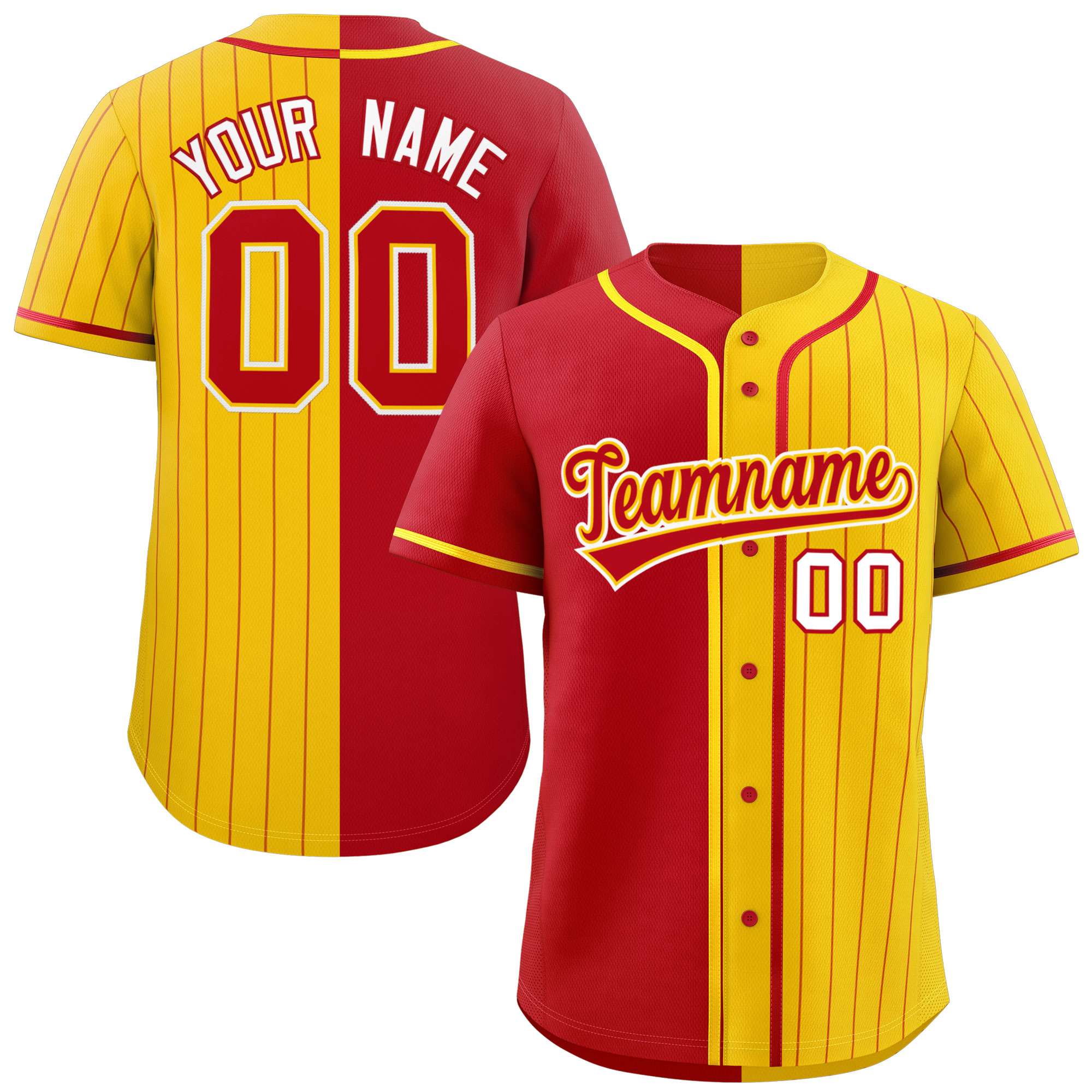 Custom Red Gold Stripe-Solid Combo Fashion Authentic Baseball Jersey