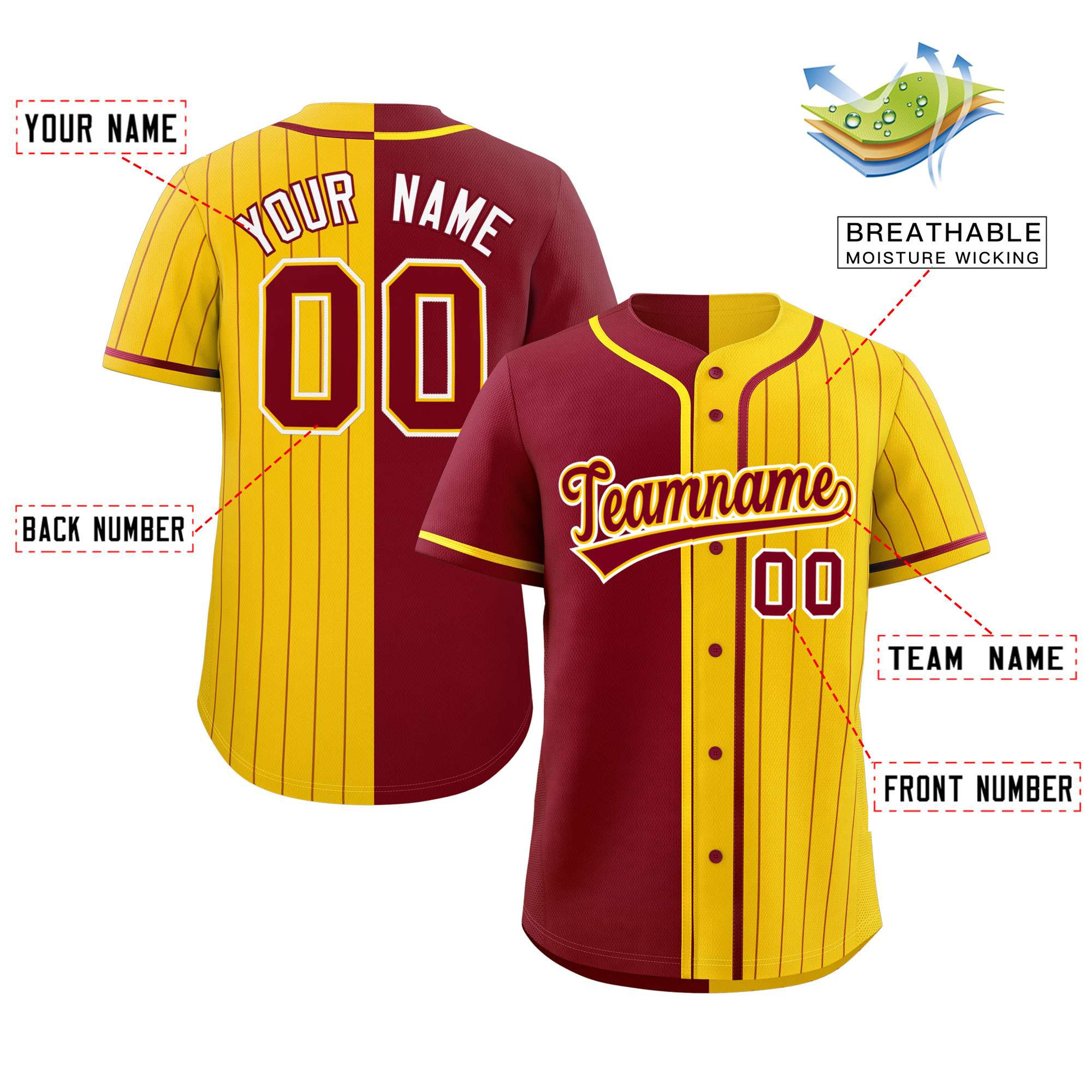 Custom Crimson Gold Stripe-Solid Combo Fashion Authentic Baseball Jersey