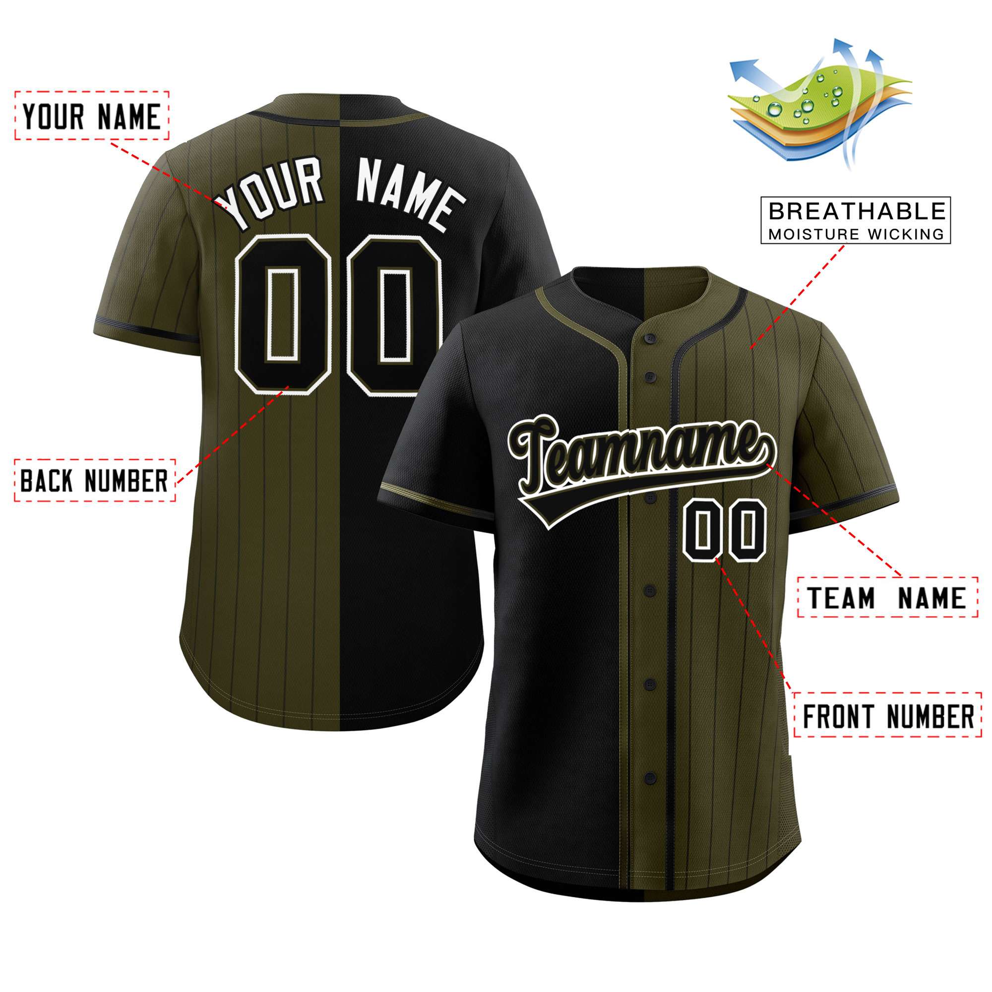 Custom Black Olive Stripe-Solid Combo Fashion Authentic Baseball Jersey