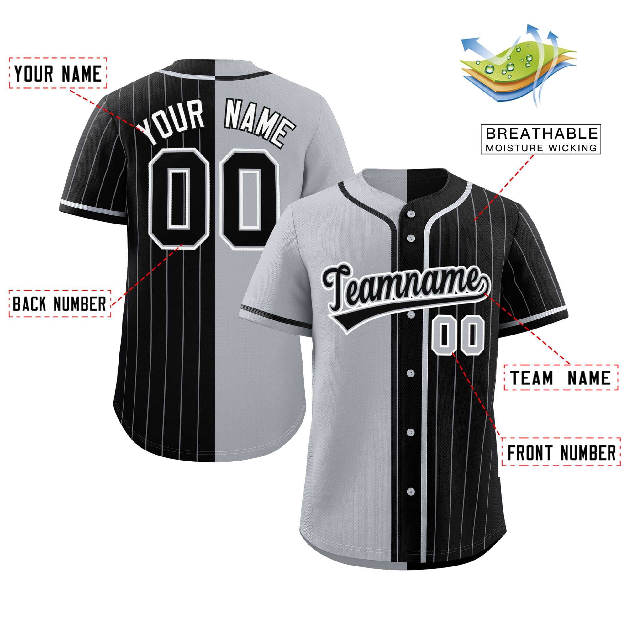 Custom Gray Black Stripe-Solid Combo Fashion Authentic Baseball Jersey