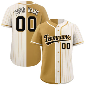 Custom Old Gold Cream Stripe-Solid Combo Fashion Authentic Baseball Jersey