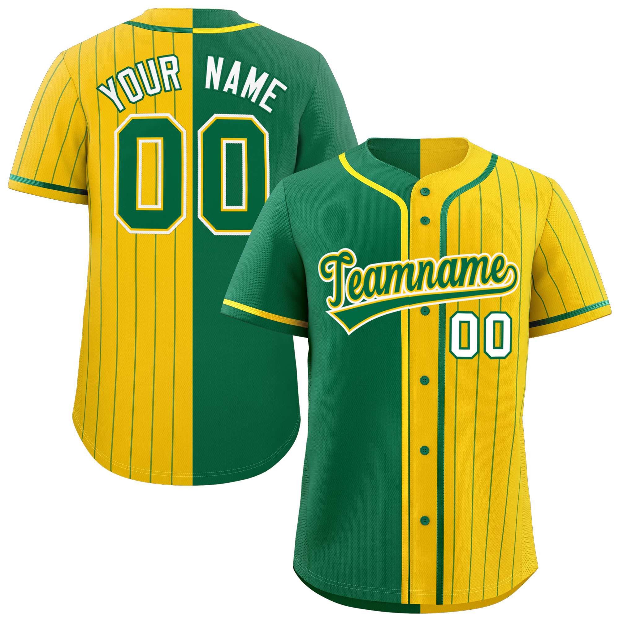 Custom Kelly Green Gold Stripe-Solid Combo Fashion Authentic Baseball Jersey