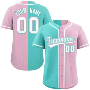 Custom Aqua Light Pink Stripe-Solid Combo Fashion Authentic Baseball Jersey