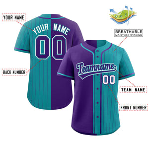 Custom Purple Teal Stripe-Solid Combo Fashion Authentic Baseball Jersey