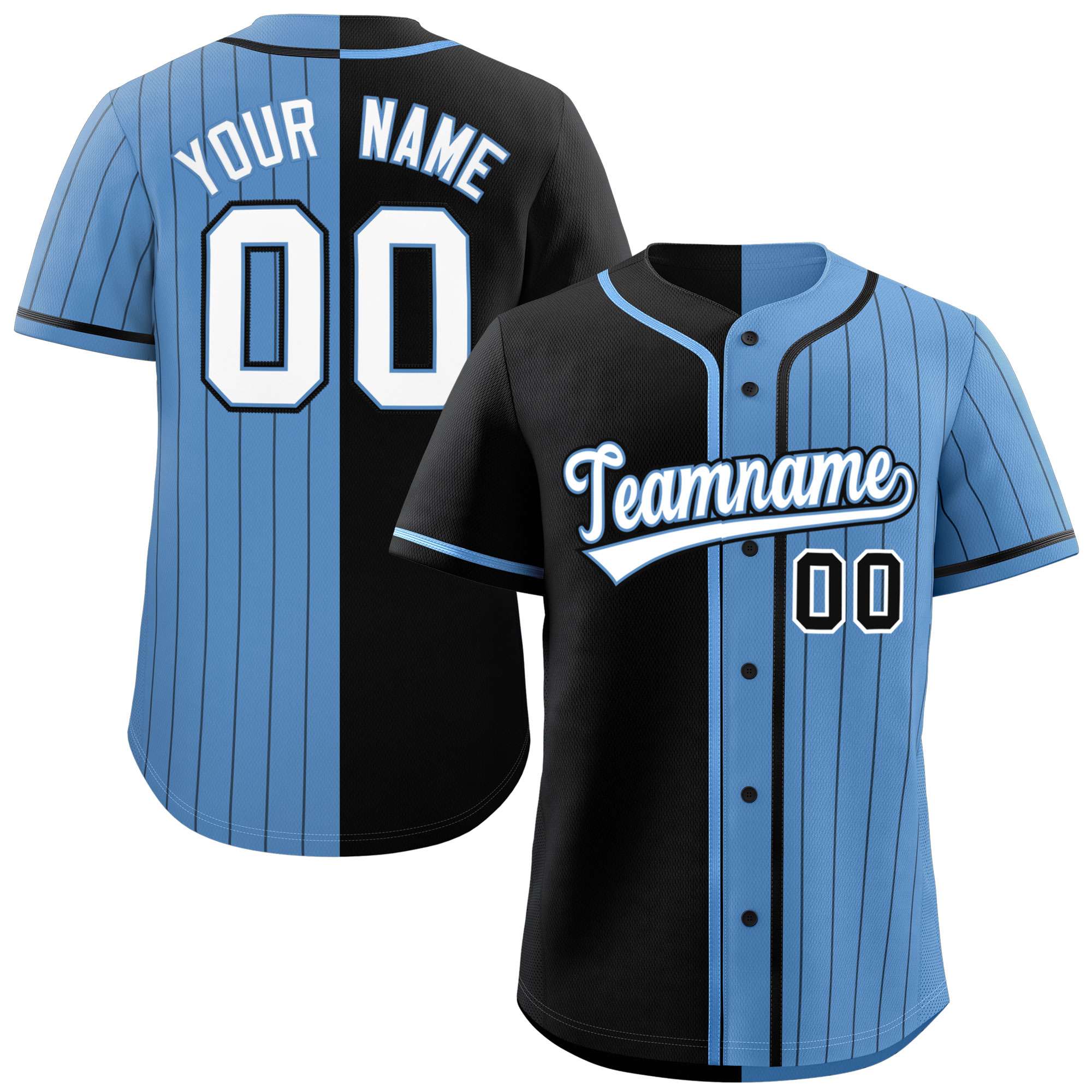 Custom Black Light Blue Stripe-Solid Combo Fashion Authentic Baseball Jersey