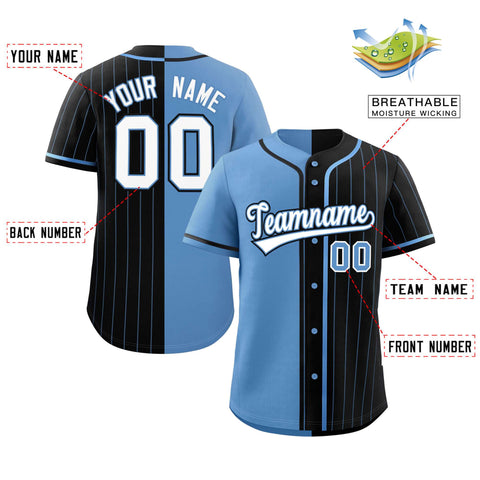 Custom Light Blue Black Stripe-Solid Combo Fashion Authentic Baseball Jersey