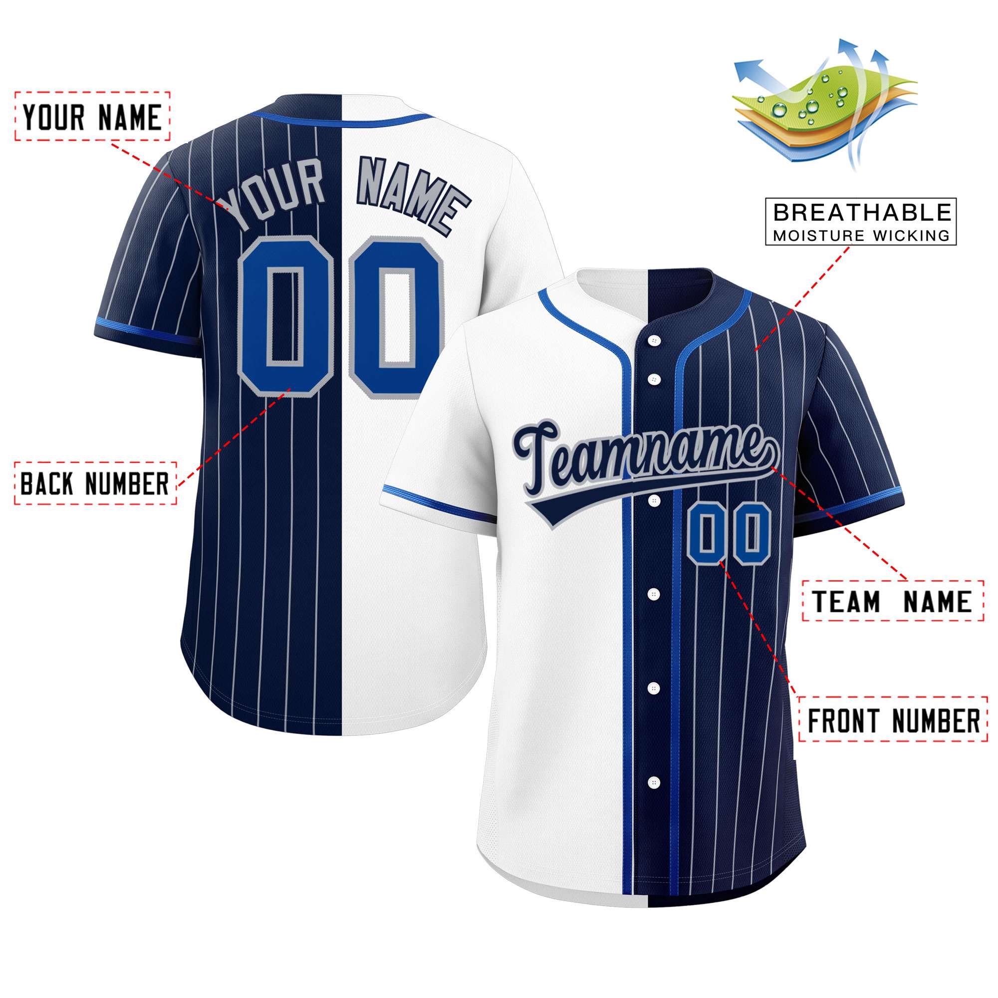 Custom White Navy Stripe-Solid Combo Fashion Authentic Baseball Jersey