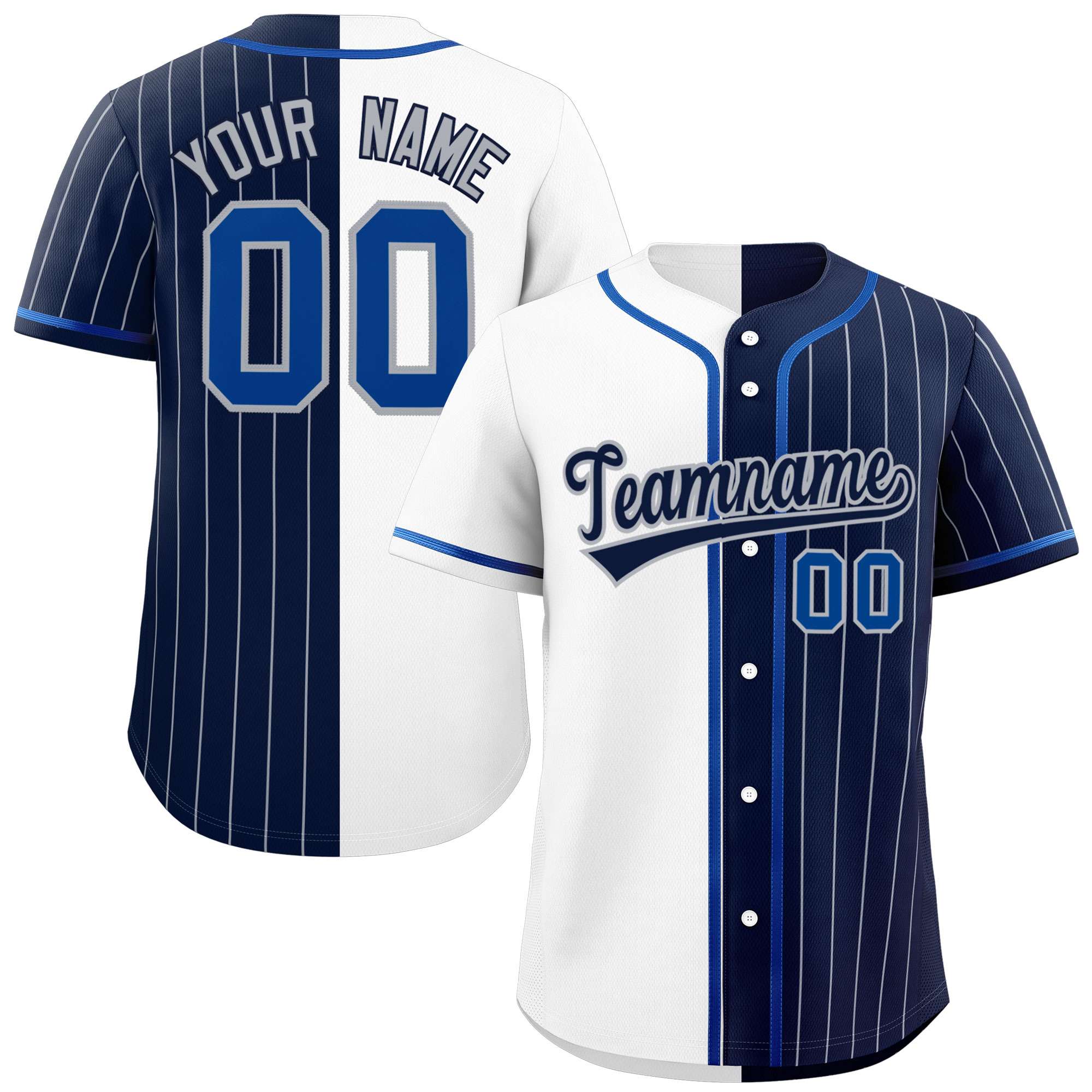 Custom White Navy Stripe-Solid Combo Fashion Authentic Baseball Jersey