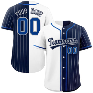 Custom White Navy Stripe-Solid Combo Fashion Authentic Baseball Jersey