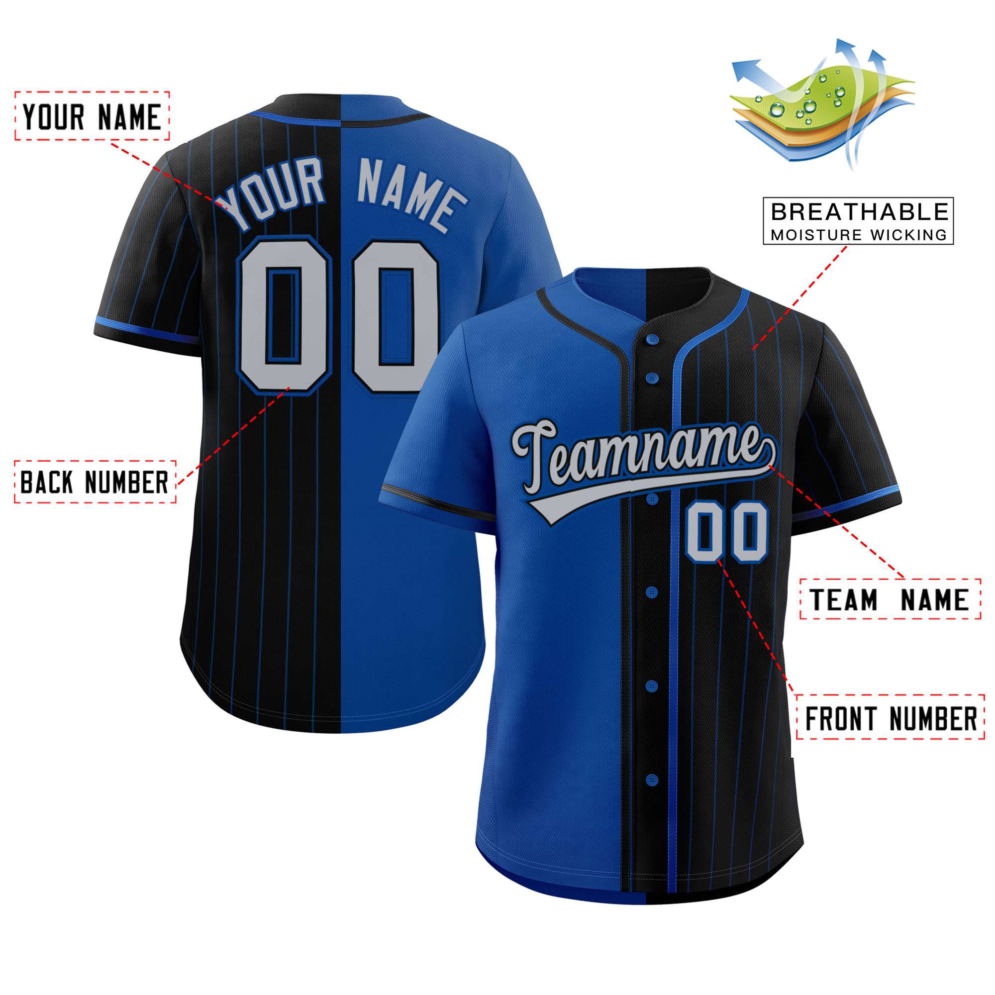 Custom Royal Black Stripe-Solid Combo Fashion Authentic Baseball Jersey