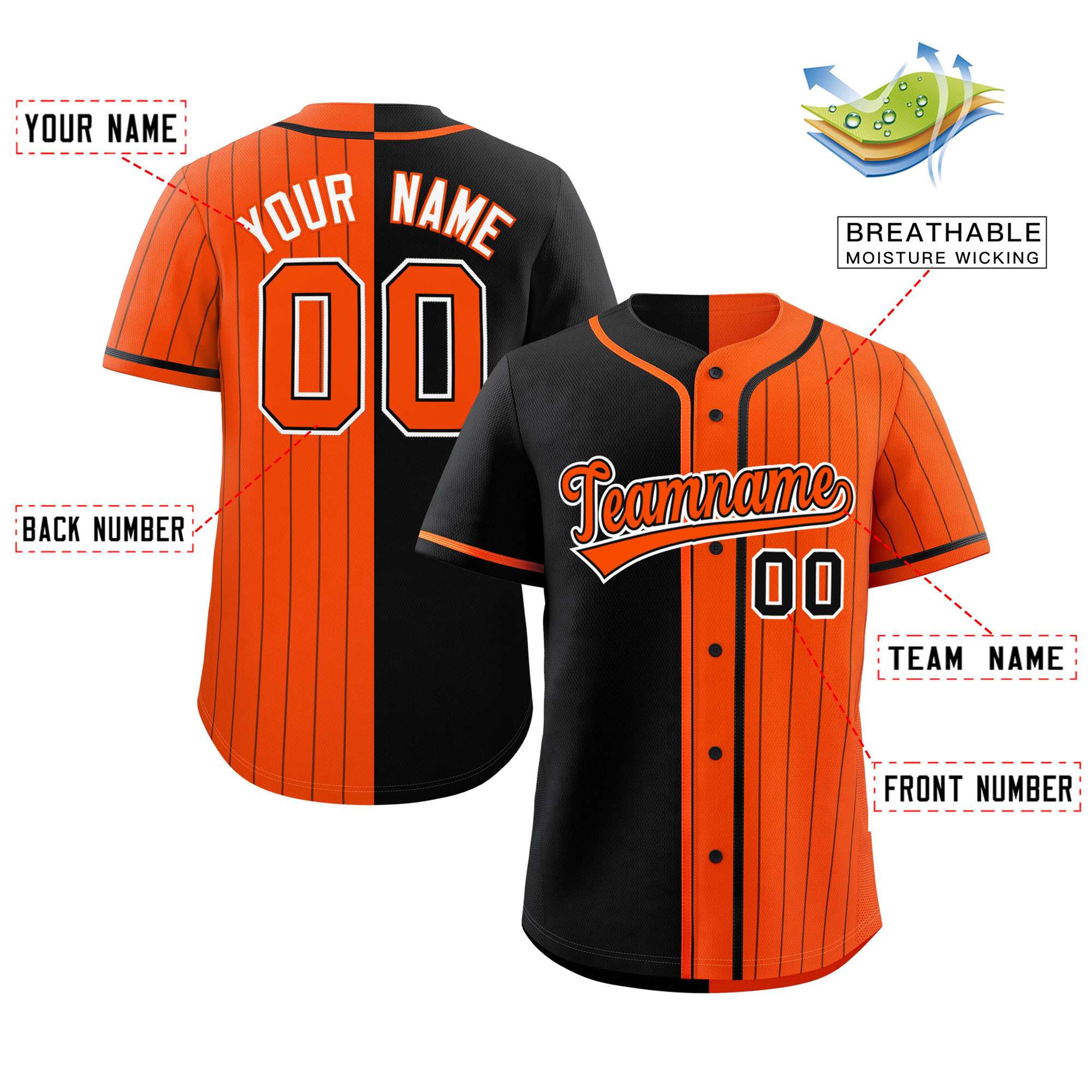 Custom Black Orange Stripe-Solid Combo Fashion Authentic Baseball Jersey