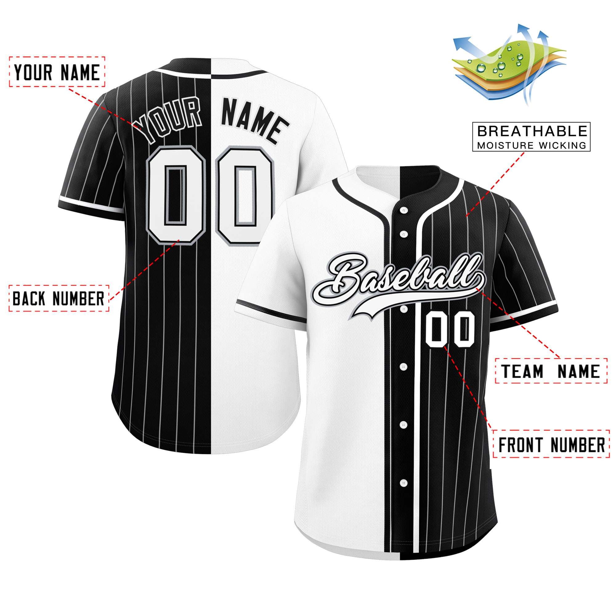 Custom White Black Stripe-Solid Combo Fashion Authentic Baseball Jersey