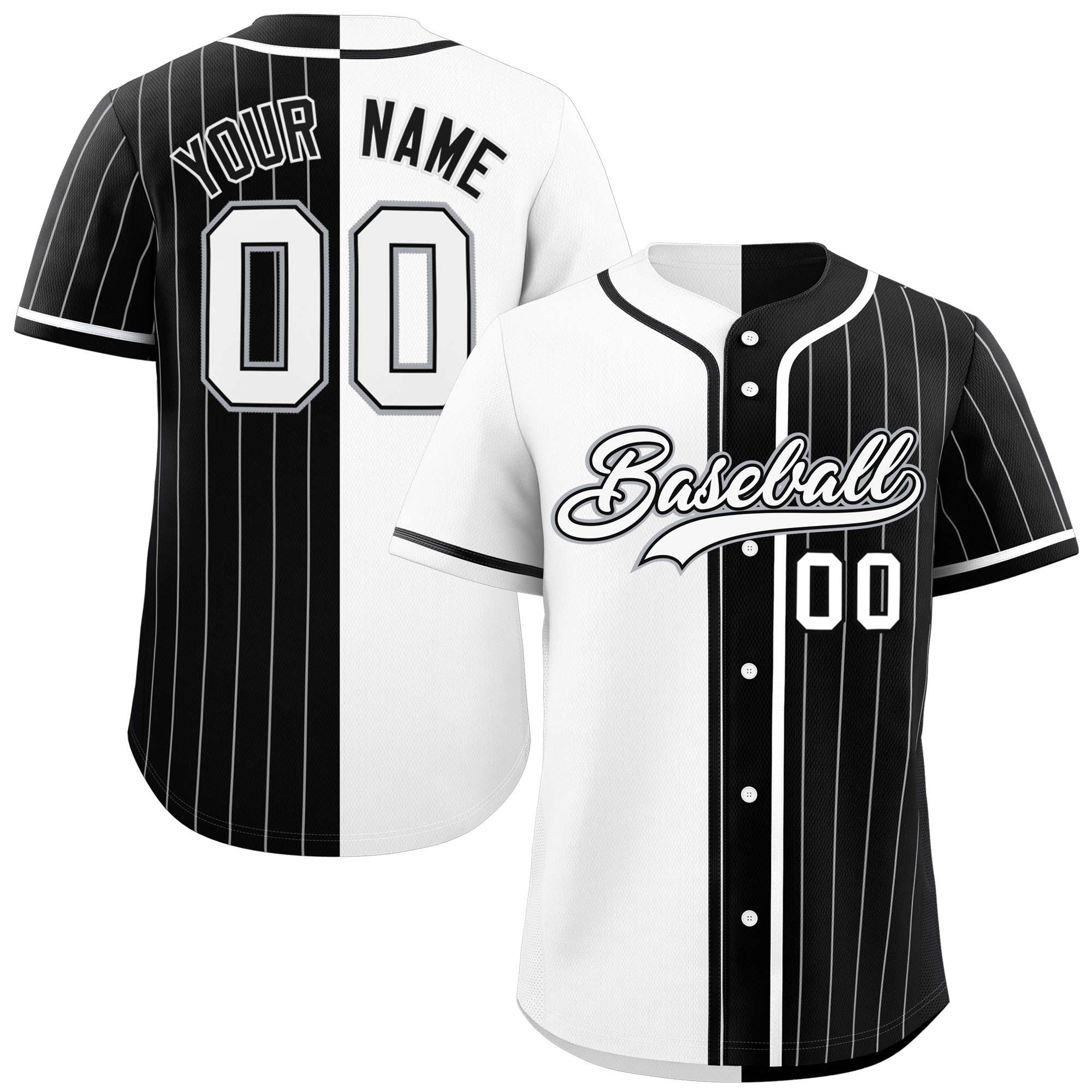 Custom White Black Stripe-Solid Combo Fashion Authentic Baseball Jersey