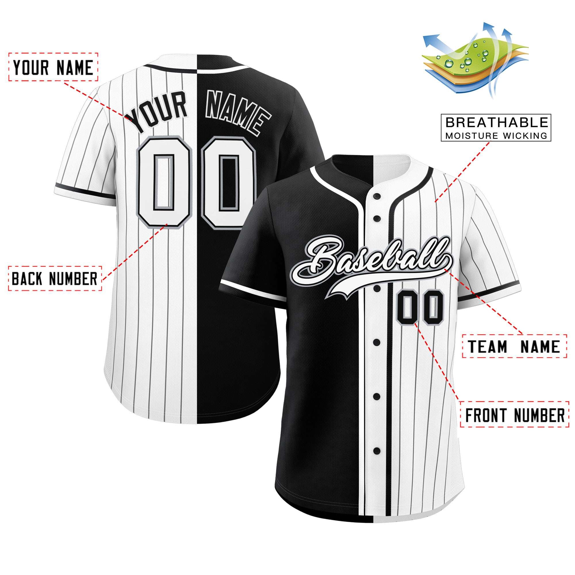 Custom Black White Stripe-Solid Combo Fashion Authentic Baseball Jersey