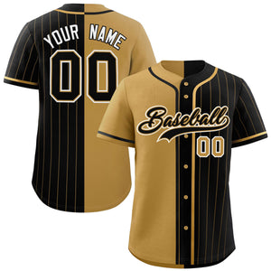 Custom Old Gold Black Stripe-Solid Combo Fashion Authentic Baseball Jersey