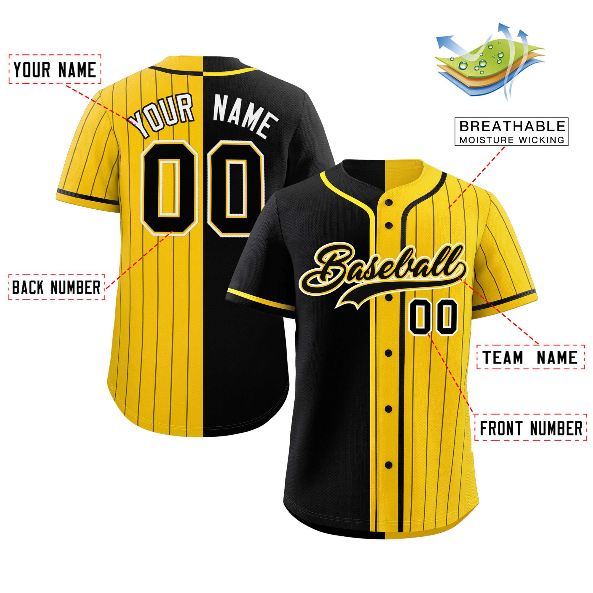 Custom Black Gold Stripe-Solid Combo Fashion Authentic Baseball Jersey