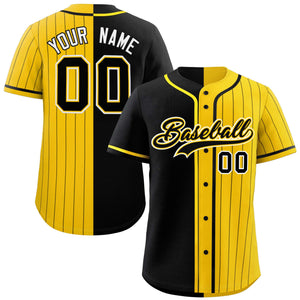 Custom Black Gold Stripe-Solid Combo Fashion Authentic Baseball Jersey