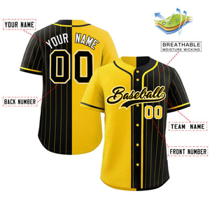 Custom Gold Black Stripe-Solid Combo Fashion Authentic Baseball Jersey