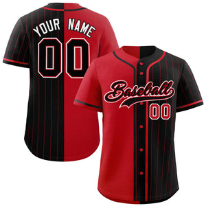 Custom Red Black Stripe-Solid Combo Fashion Authentic Baseball Jersey