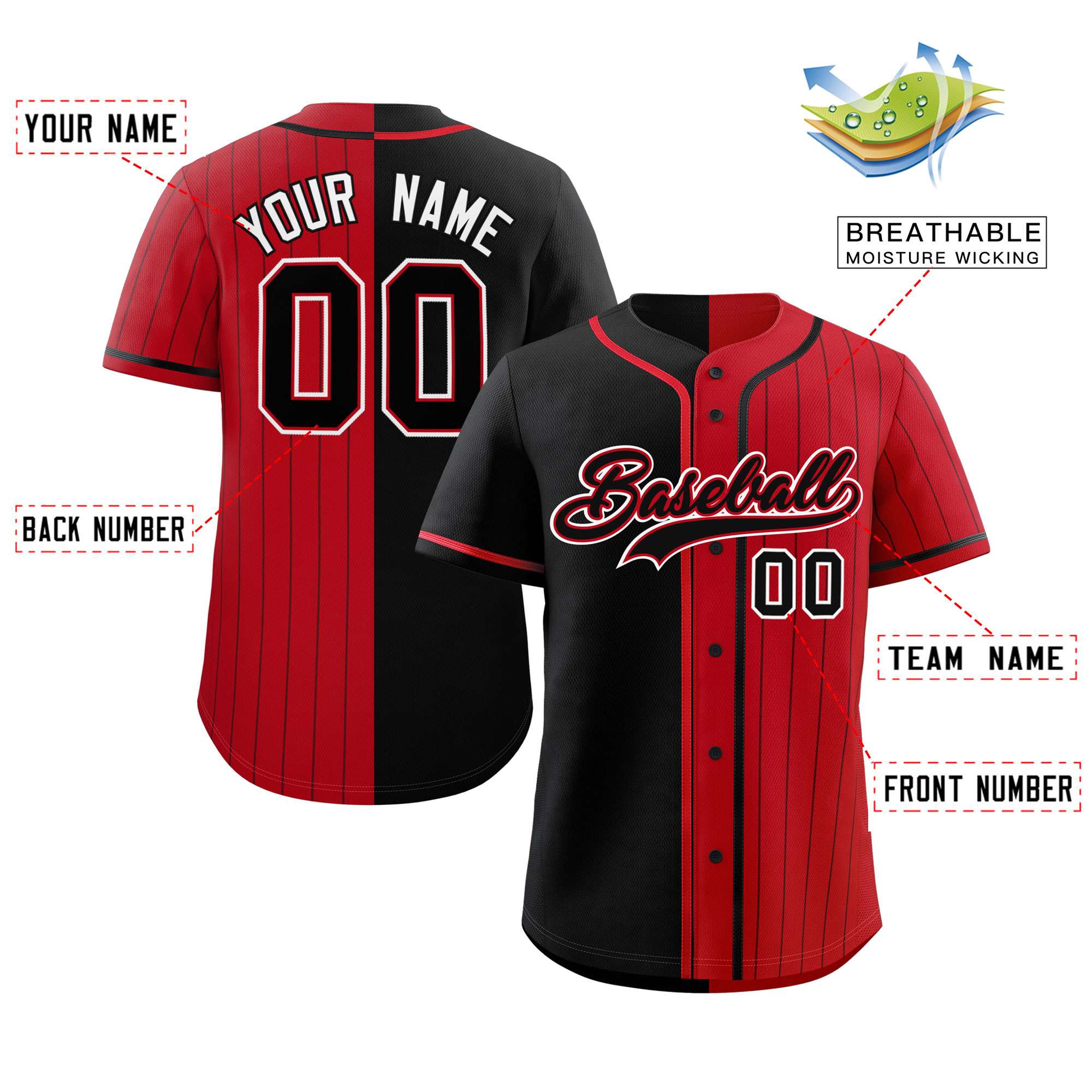 Custom Black Red Stripe-Solid Combo Fashion Authentic Baseball Jersey